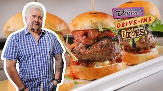 Guy Fieri Eats a Bomb Bacon Jam Burger in Charlotte NC  Diners DriveIns and Dives  Food Network [upl. by Sheilah11]