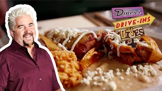 Guy Fieri Eats Pork Tamales  Diners DriveIns and Dives  Food Network [upl. by Eisnyl]