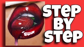 How to Draw GLOSSY LIPS  Step by step drawing tutorial [upl. by Trebled]