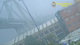 New video of Genoa bridge collapse released by Italian police [upl. by Gnauq]