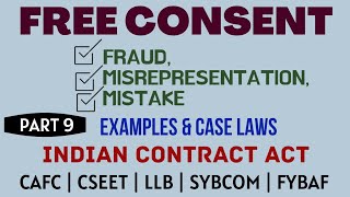 Fraud  Misrepresentation  Mistake  Free Consent  Indian Contract Act  Caselaws  Example [upl. by Doris992]