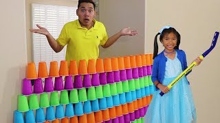 Wendy Pretend Play STACKING Game with Giant Cup Wall [upl. by Goldman155]