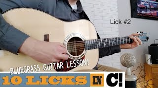 “10 Licks in C”  Bluegrass Soloing Guitar Lesson with TAB [upl. by Sonafets]