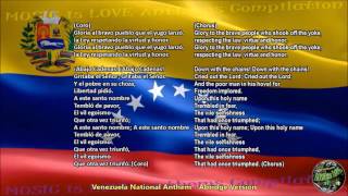 Venezuela National Anthem wmusic vocal ABRIDGE VERSION and lyrics Spanish wEnglish Tran [upl. by Eibrab]