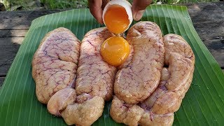 Fish Egg Cooking with Duck Egg  Fish Egg Mixed Fish Past So Yummy  Grilled Fish Egg Recipe [upl. by Naivad]