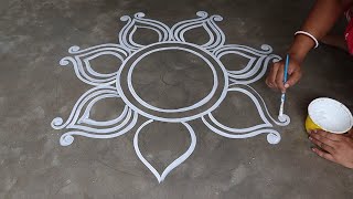 easy rangoli designs  simple muggulu designs  Beautiful festival color kolam  how to draw alpona [upl. by Anyrb]