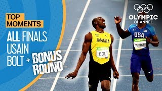 Usain Bolt  ALL Olympic finals  Bonus round  Top Moments [upl. by Holmann]