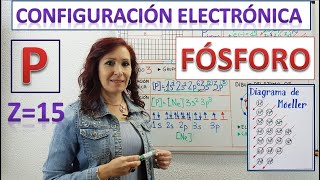 CONFIGURACIÓN ELECTRÓNICA FÓSFORO P Z15 ⚛Diagrama de orbitales ⚛Dibujo del átomo de fósforo [upl. by Dorthea]