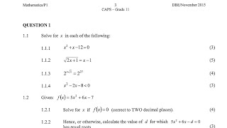 Grade 11 Mathematics Paper 1 Nov 2015 Question 1 Answered [upl. by Adnarem]