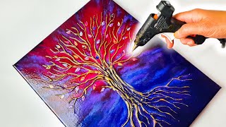 Painting with a GLUE GUN The Tree of Life Acrylic Pour  AB Creative Tutorial [upl. by Wheelwright]