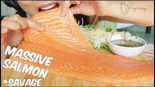 ASMR WHOLE MASSIVE SALMON SLICE EXTREME SAVAGE EATING SOUNDS NO TALKING  SASASMR [upl. by Mungam298]