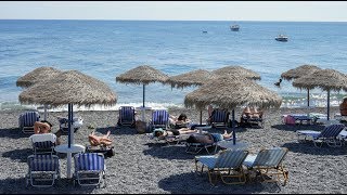 Santorini Greece Black Sand Beach Perissa [upl. by Sudoeht]