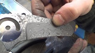 Polishing Damascus before etching  Erik talks about Damasteel [upl. by Ahsiekram]