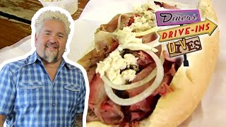 Guy Fieri Eats Pit Beef in Baltimore  Diners DriveIns and Dives  Food Network [upl. by Ocker]