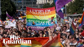 Thousands join Budapest Pride march to protest against antiLGBTQ law [upl. by Neff]