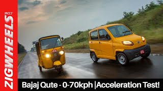 Bajaj Qute  070kph Acceleration Test  ZigWheelscom [upl. by Lesirg]