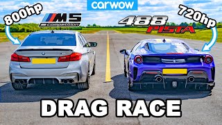 BMW M5 800hp v Ferrari 488 Pista  DRAG RACE [upl. by Earleen]