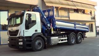 Iveco Stralis 3 assi  Cassone ribaltabile trilaterale con gru Fassi [upl. by Bajaj]