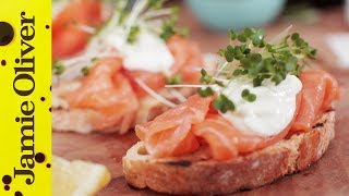 Smoked Salmon amp Horseradish Canapes  Jamie Oliver [upl. by Bunch361]