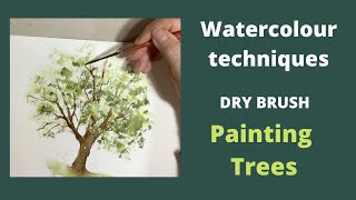 Watercolour techniques  dry brush painting trees [upl. by Raye]