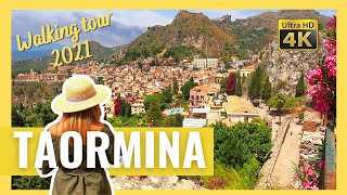 TAORMINA Sicily Italy WALKING TOUR in 4k  Greek Theater with CAPTIONS [upl. by Lashond]