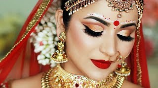 INDIAN BENGALI BRIDAL MAKEUP AND BINDI DESIGN  SMITHA DEEPAK [upl. by Esenaj109]