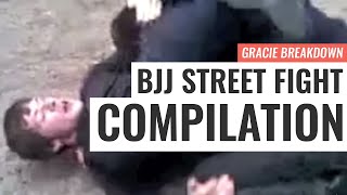 BJJ STREET FIGHT COMPILATION Viking Choke Russian Triangle Failed Guard Gracie Breakdown [upl. by Mazman]