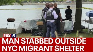 Man stabbed outside NYC migrant shelter [upl. by Finah]