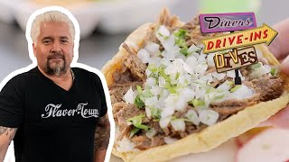 Guy Fieri Eats at Tacos y Birria La Unica in LA  Diners DriveIns and Dives  Food Network [upl. by Nydnarb]