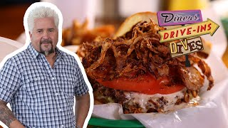 Guy Fieri Tries a Beer Battered Burger  Diners DriveIns and Dives  Food Network [upl. by Aracat]