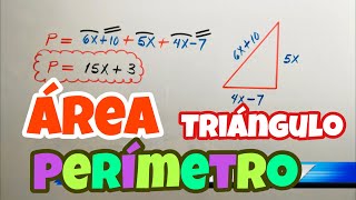 PERÍMETRO Y ÁREA DE FIGURAS CON Expresiones Algebraicas Triángulo [upl. by Alegnad886]