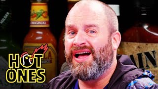 Tom Segura Tears Up While Eating Spicy Wings  Hot Ones [upl. by Ijic]