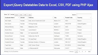 Export jQuery Datatables Data to Excel CSV PDF using PHP Ajax [upl. by Nahtad]