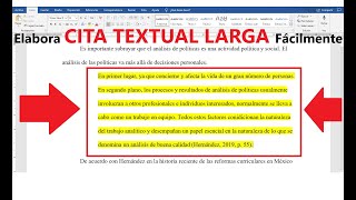 NORMAS APA HACER UNA CITA TEXTUAL 40 PALABRAS O MÁS EN WORD SÉPTIMA EDICIÓN 7ma PASO A PASO [upl. by Nnayllek322]