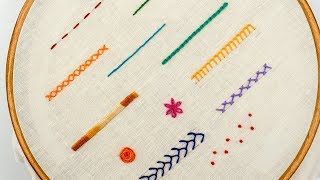 TOP 12 STITCHES IN HAND EMBROIDERY  Tutorial for Beginners [upl. by Lewap]