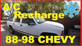 How To Recharge AC Chevy Truck Silverado Suburban Jonny DIY [upl. by Sonitnatsok]