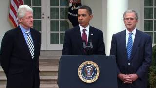 Presidents Obama Bush amp Clinton Help for Haiti [upl. by Elinad]