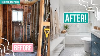 DIY Small Bathroom Renovation with EXTREME before amp after  Lake House Makeover  The DIY Mommy [upl. by Marentic]