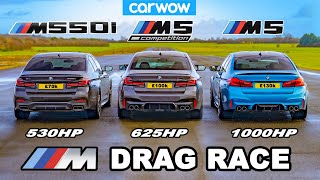 BMW M5 1000hp v M5 Comp v M550i  DRAG RACE [upl. by Ahtnams]