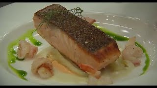 Gordon Ramsays Hells Kitchen Crispy Skin Salmon recipe [upl. by Sikorski]