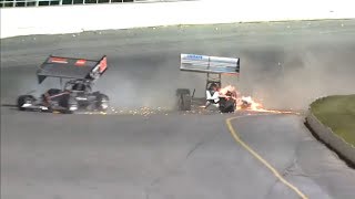 International Supermodified Association 2019 Oswego Speedway Hard Crash [upl. by Mani]