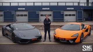 DRAG RACE Lamborghini Huracan vs McLaren 570S [upl. by Leyes]