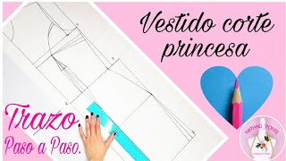 🌸10 COMO TRAZAR UN PATRÓN DE VESTIDO CORTE PRINCESA BASE [upl. by Ardnuassak]