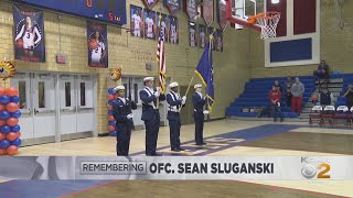 Moment of silence held for fallen McKeesport officer before basketball game [upl. by Eintruoc]