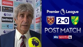 Pellegrini pleased by West Ham chance creation  Manuel Pellegrini Post Match  West Ham 20 Norwich [upl. by Raul]